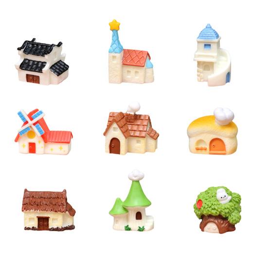 Mini House Micro Landscape Accessory Resin Miniature House Figurine Fairy Garden Ornament for Bonsai Terrarium