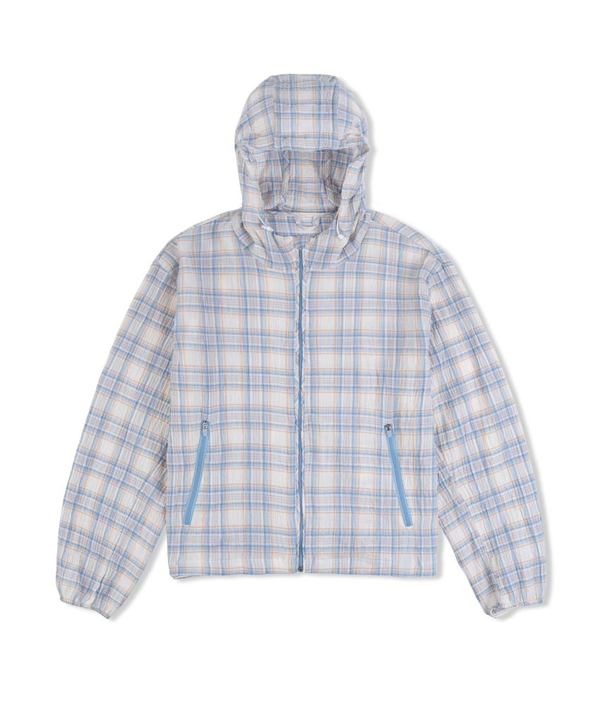 Kruxh Seersucker Crop Hooded Wind Jacket Sky Check