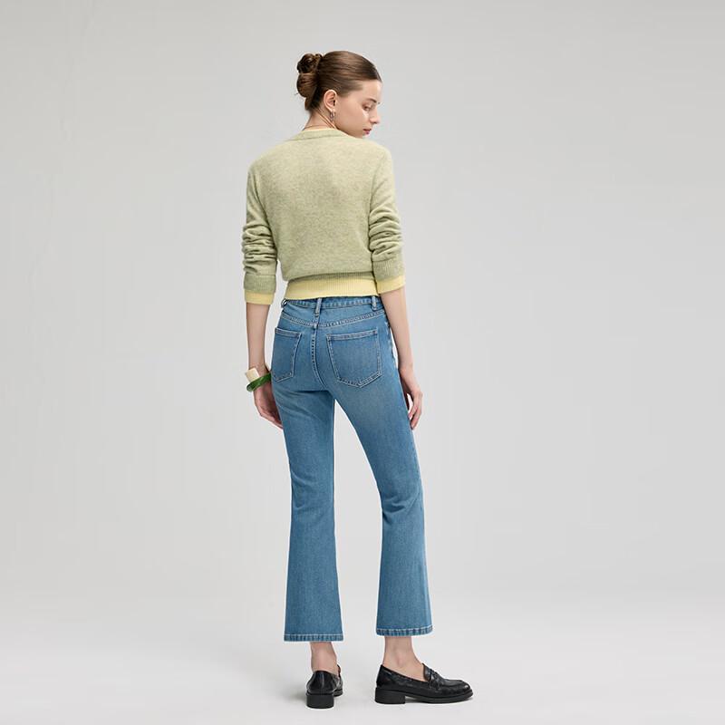 Fengxun Women's Petite High-Waist Retro Cropped Flare Jeans