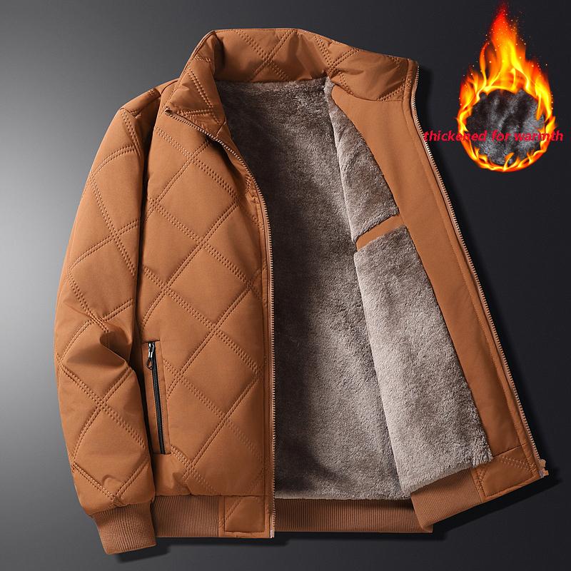 Men's Warm Parker Coat Autumn/Winter Outdoor Sports Thick Anti Cold Cotton Jacket Stand Up Collar Checkered Cotton Coat