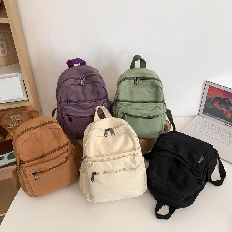 Borsa a Mano/Spalla da Donna in Tela Lavata Retrò - Zaino Casual Leggero per Studenti