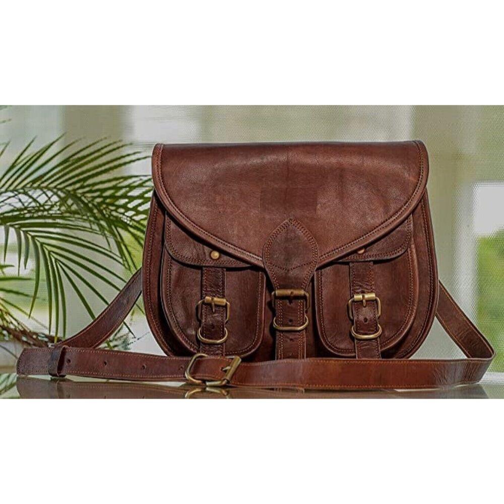 Borsa a tracolla in pelle vintage da donna, marrone, elegante, in pelle