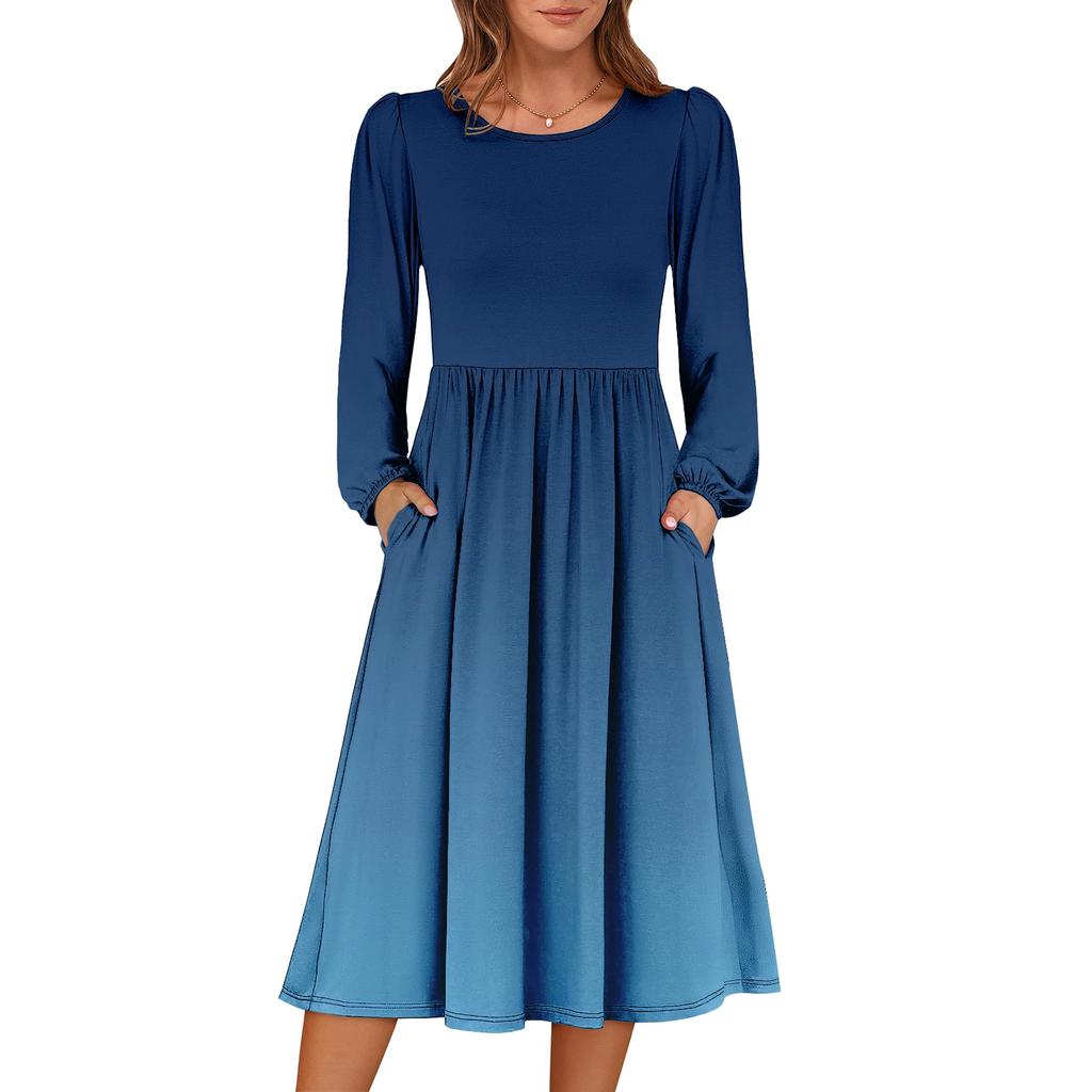 Women's Fashionable Loose Gradient Printed Round-neck Dress