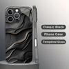 Coque de téléphone en verre trempé à motif texturé noir adaptée pour iPhone 17 16 15 14 13 12 11 Pro/Max/Plus coque arrière anti-chute