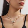 3PC Women's Fashion Trend Small Flower Water Drop Necklace Earrings Zircon Set Wedding Banquet Party Festival Gift