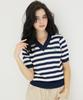 AWESOME STUDIO V-Neck Striped Knit Navy