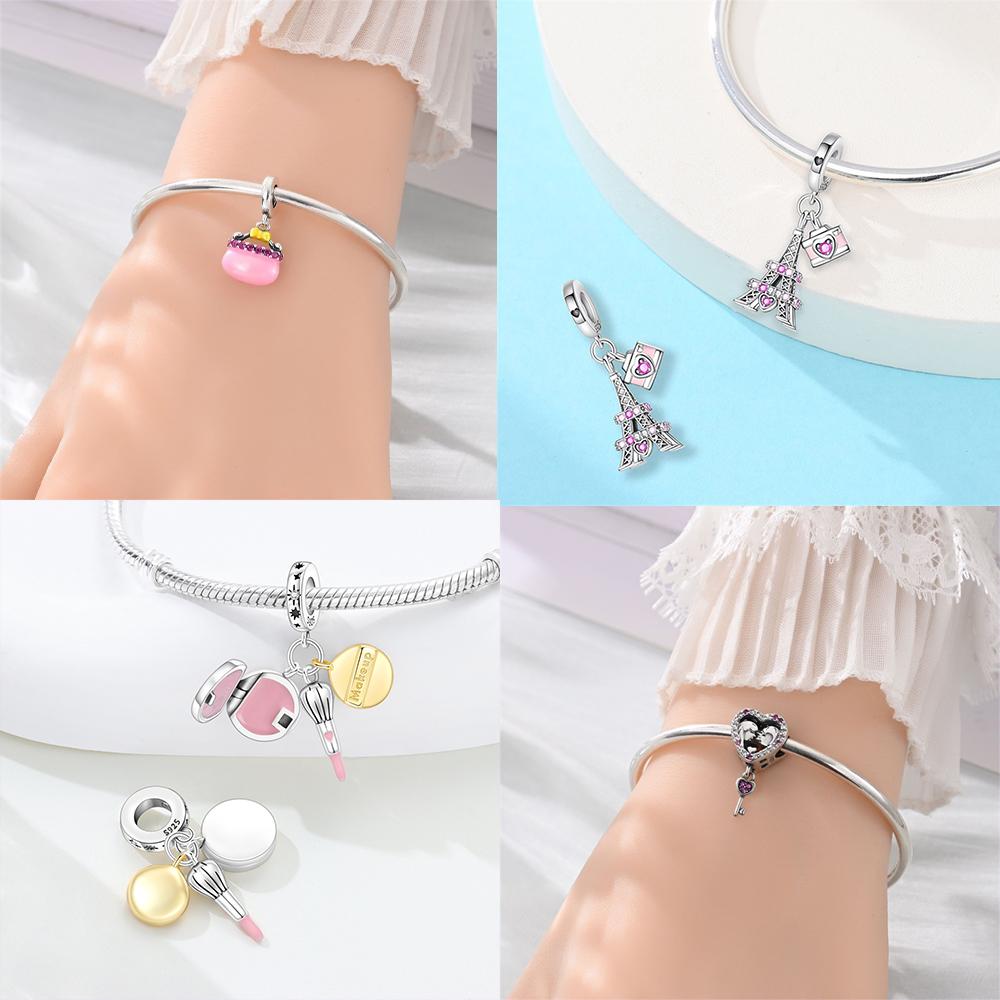 Authentic copper Charm Bead Charms Pink Basket Pendant Blue Dress Comb Iron Tower Bead Charms Compatible With Bracelets Jewellery Diy Women Accessory