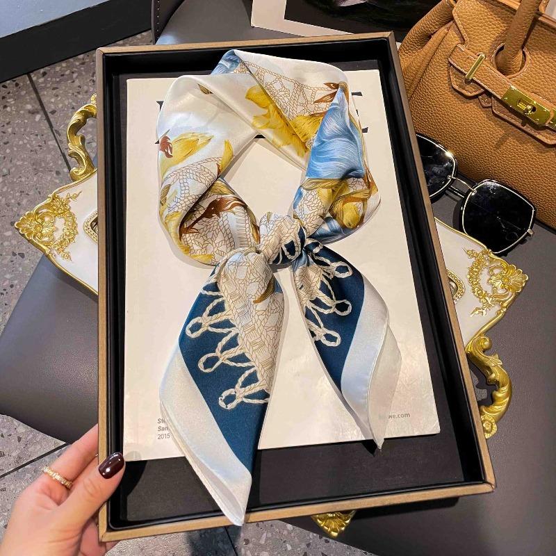 New Striped Silk Scarf Simulation Silk Small Square Scarf Simple Fashion Professional Scarf Silk Scarf Square Scarf High-end Matching