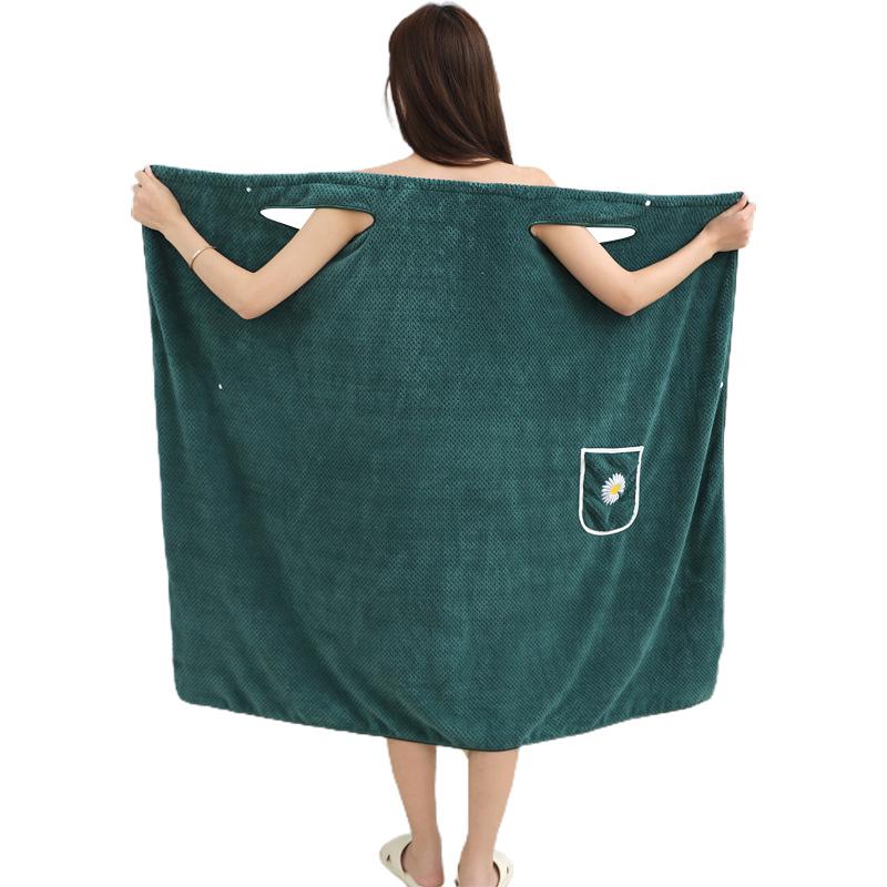 Extra Long Women's Wearable Coral Fleece Bath Towel Skirt Absorbent, Non Shedding, More Effective Than Cotton