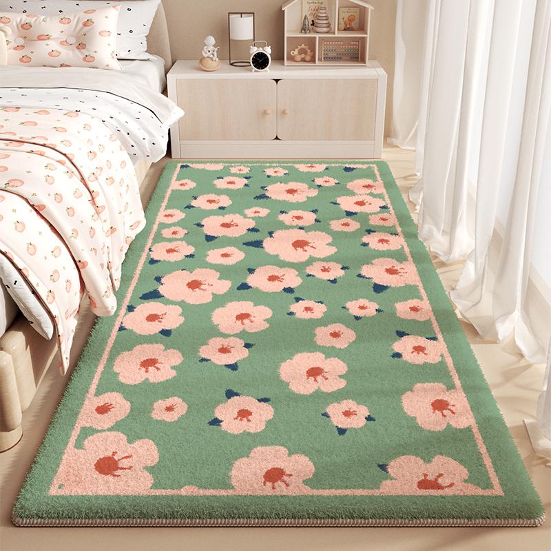Ins Creamy Style Carpet Cute Flower Bedroom Bedside Floor Mat Runner Rug Soft Fluffy Plush Long Foot Mats Modern Home Decoration