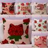 Housse de coussin imprimé fraises mignonnes Lin naturel Tissu biologique Impression double face Canapé Décoration de maison Oreiller de lit respirant