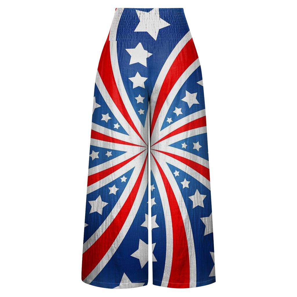 Rechte Pijpen Damesbroek met Elastische Taille Losse Casual Printbroek met Zakken
