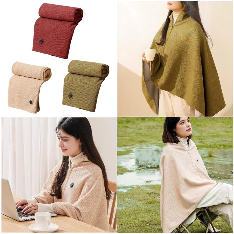 Double Use Electric Shawl Heating Pad Wearable 3 Heat Wrap USB Powered Large Pouches Polyester Fabric