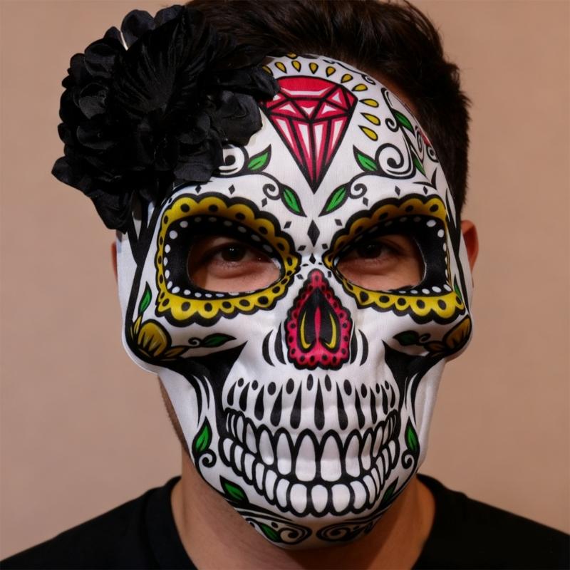 Tag der Toten Maske Zuckerschädel Maske mit Rosenverzierungen Maskenball Maske für Halloween Cosplay Party Kostüm Geschenke