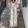 New College Style Soft Glutinous Pink Trousers for Women with High Waist Versatile Drooping Floor-moving Casual Trousers