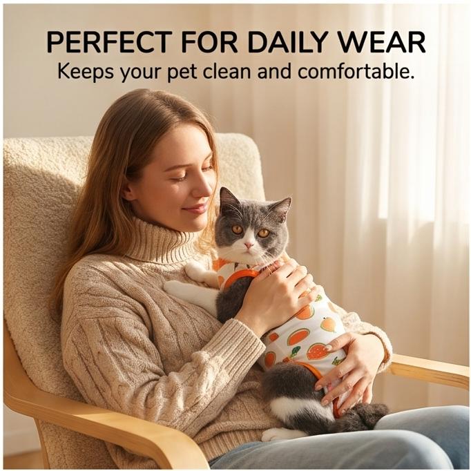 Breathable Soft Thin Cat Recovery Suit with Adjustable Velcro, Anti-Lick Sterilization Suit for Cats Post-Surgery, Weaning & Heat Period Care