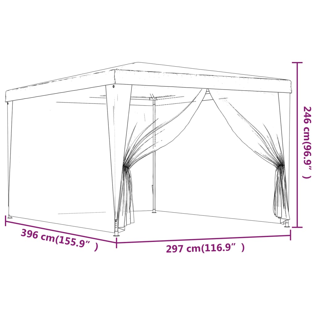 Vidaxl Párty stan se 4 síťovanými stěnami, červený, 3x4 m, HDPE