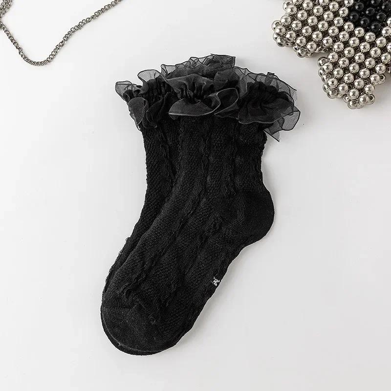 Girl Frilly Socks Lace JK Calf Sock for Kids Sweet Princess Ruffle White Black Color Sock for Children Spring Summer Clothing