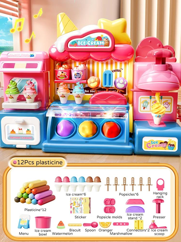 Kinder Eis Spielzeug für Mädchen Knete Farbmaschine Mit Musik und Licht Junge Essen Kinder Supermarkt