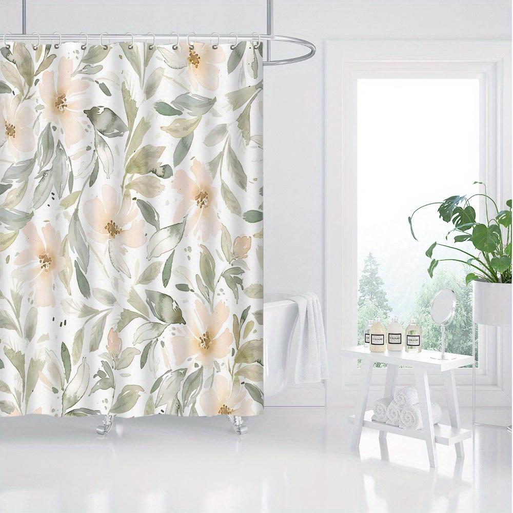 1Pc Nordic Floral Watercolor Print Shower Curtain, Water-Resistant Polyester Fabric With Eyelets, Artistic Bathroom Decor