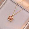 Sweet Zircon Pendant Necklace Shiny Petal Gold Necklace Gifts Rotatable Flowers Choker  Wedding