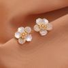 S925 Silvernål Blomma Örhängen med Mikrosatta Diamanter och Imitationsskal - Exklusiv Blommig Design för Kvinnor