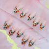 Colorful Rhinestone French Tip Press-On Nails With Vintage Plaid Design Women Almond Shape