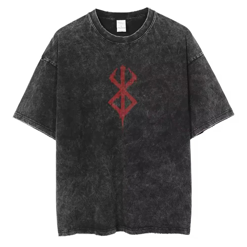 Anime Berserk Cotton TShirt Hip Hop Streetwear T Shirt Guts Washed T-Shirt Summer Men Casual Loose Short Sleeve Harajuku