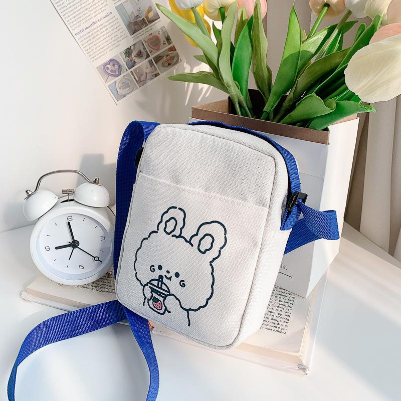 Cute Bear Rabbit Print Canvas Crossbody Bag for Women Girls Mini Trendy Shoulder Purse