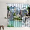 Chinese Landscape Shower Curtain Sets Mountain Waterfall Sunrise Flower Plant Residence Decorations Bathtub Screens With Hooks