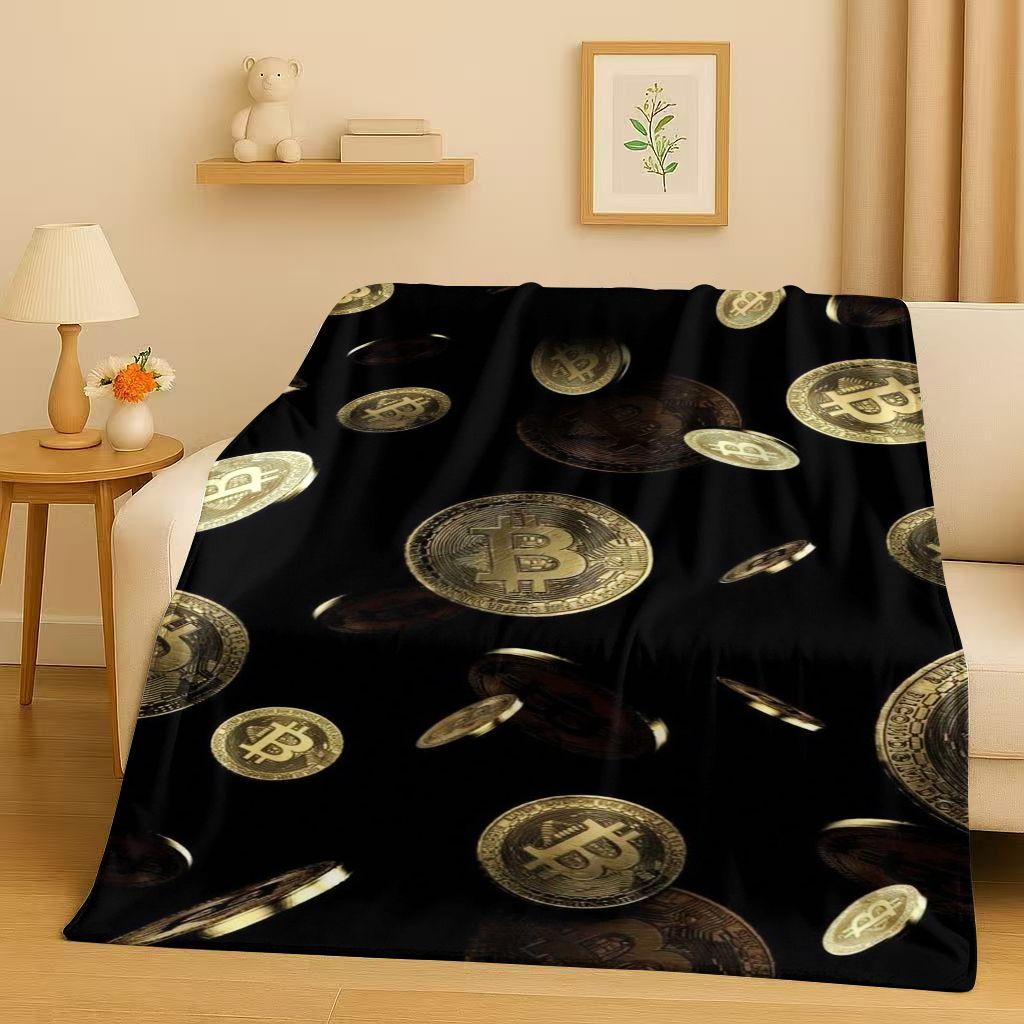 Couverture Flanelle Artistique Circuit Imprimé BTC Bitcoin 3D Style Dessin Animé, Couverture Peluche Ultra Douce et Chaude pour Maison Chambre à Coucher Lit Canapé, Enfants