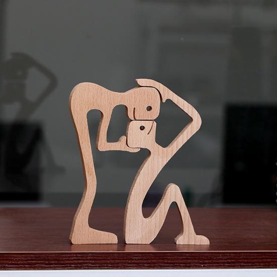 Hand Carved Wood Human And Dog Figurine Handmade Wooden Men Women Puppy