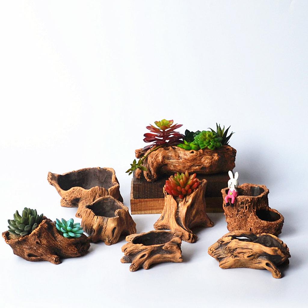 Garden Vintage Wood Look Flower Pots Imitation Planter Enhancing Plant Beauty for Succulents Enhancing Natural Aesthetic