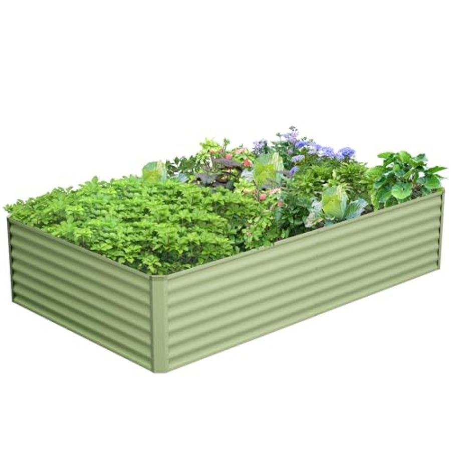 8x4x2FT Galvanized Raised Garden Bed Outdoor Metal Planter Boxes for Vegetables Green Large Garden Beds with Rust-Resistant Coa