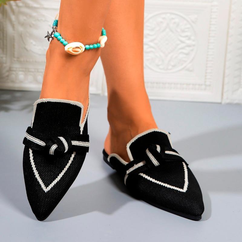 Women Baotou Slippers New Knitted Slip Sandals Breathable Solid Color Shoes Casual Pointed Toe Walking Slippers Slides Women