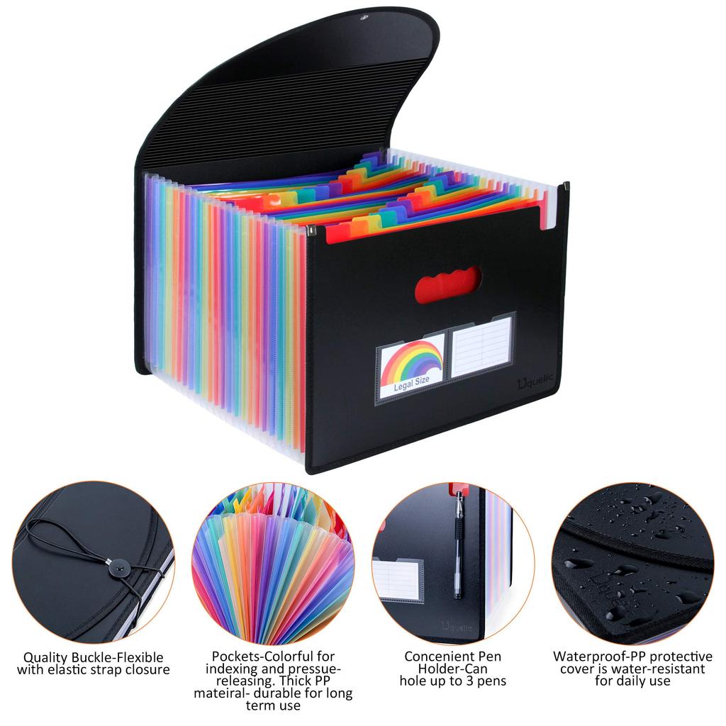 PIKAPIKA File Rack A4 25 Pocket Color File Box Large Capacity Expandable Folding File Storage Box Divider Storage Box Organizer