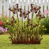 Rusty Flowers Garden Stake, Distressed Metal Flower Yard Art Stake, Retro 2D Flowers Decoration for Yard Lawn Flower Bed