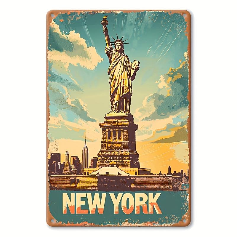 Vintage New York Freiheitsstatue Metallblechschild Eisen Wandkunst mit vorgebohrten Löchern Wasserdicht Wetterfest Retro