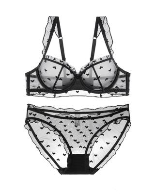 Lace Embroidered Bra and Shorts Underwear Sheer and Sexy Lingerie for Top and Bottom Set [Guoeappa] Women's Set, Women, (D85, Black)
