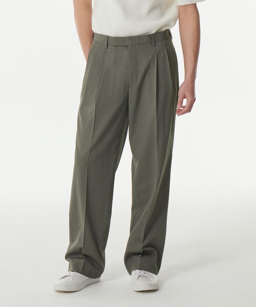 Musinsa Standard Cool Touch To Tuck Wide Hidden Elastic Waist Slacks [Khaki Gray]