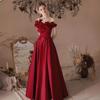 Rochie de seară one-word shoulder toast 1011 nouă, de banchet, culoarea vinului, rochie lungă în stil străin, mireasă, nuntă, logodnă