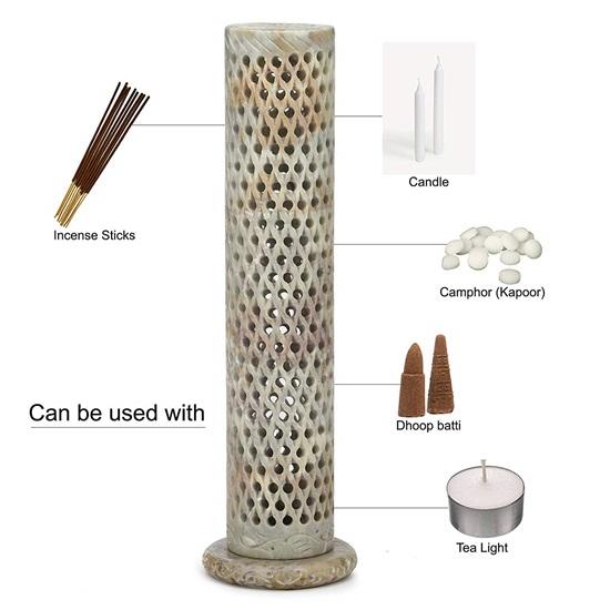 26,67 cm Speckstein-Marmor-Arbeit Räucherstäbchenhalter Teelichthalter Diffusor Agarbaati steht gratis 6 Räucherstäbchen