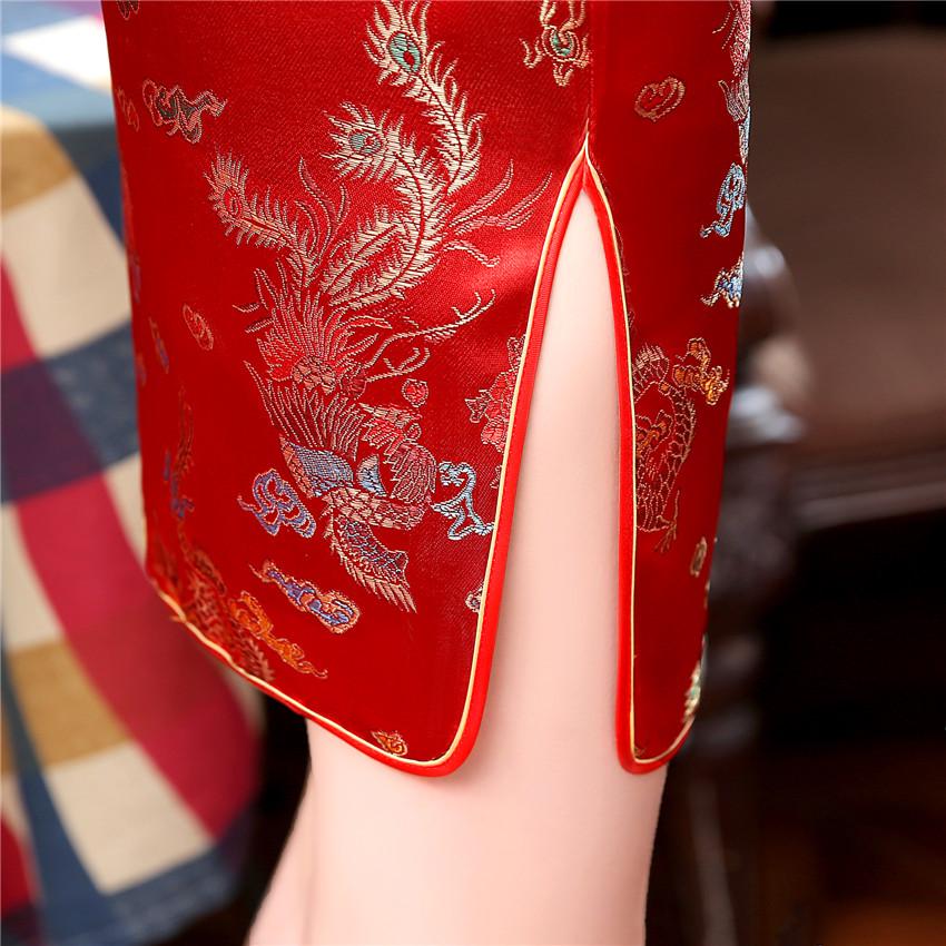 Oversize Qipao Raudonasis Drakonas Mini Cheongsam Moteriški Satino Vestidos Kinų Stiliaus Suknelės Vintažiniai Mandarinų Apykaklės Qipao