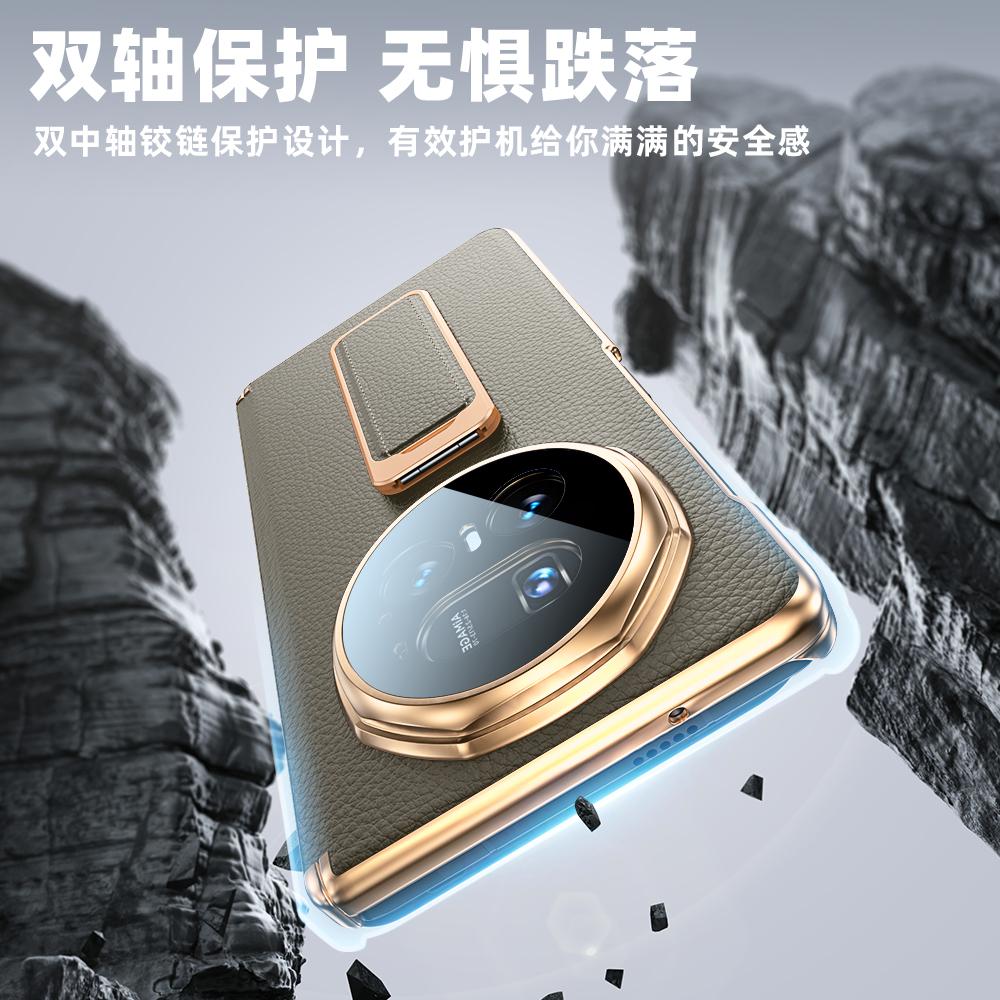 For Honor Magic V5 Case Genuine Leather Auto-Retracting Finger Grip Band Metal Stand Dual Hinge Protection Cover