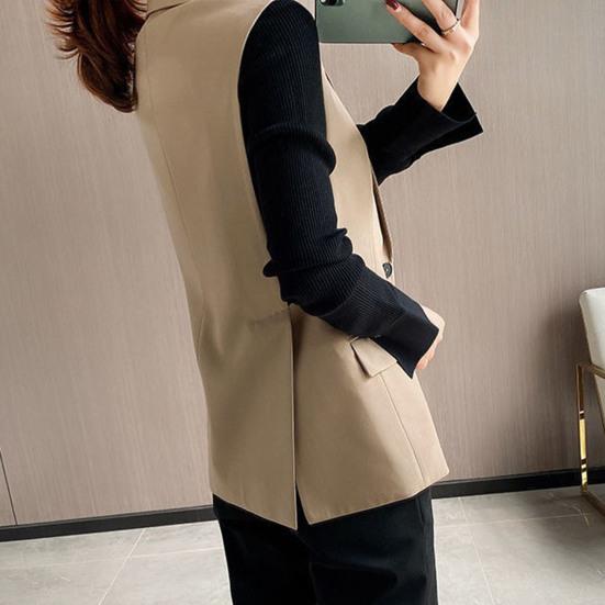 Summer Women Blazer Coat Solid Color Sleeveless Turn-down Collar Temperament Suit Jacket Long Vest for Female