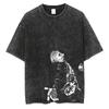 Anime Printed Washed Short Sleeve Retro Sports Fitness Short Sleeve Loose Large Size for Men and Women