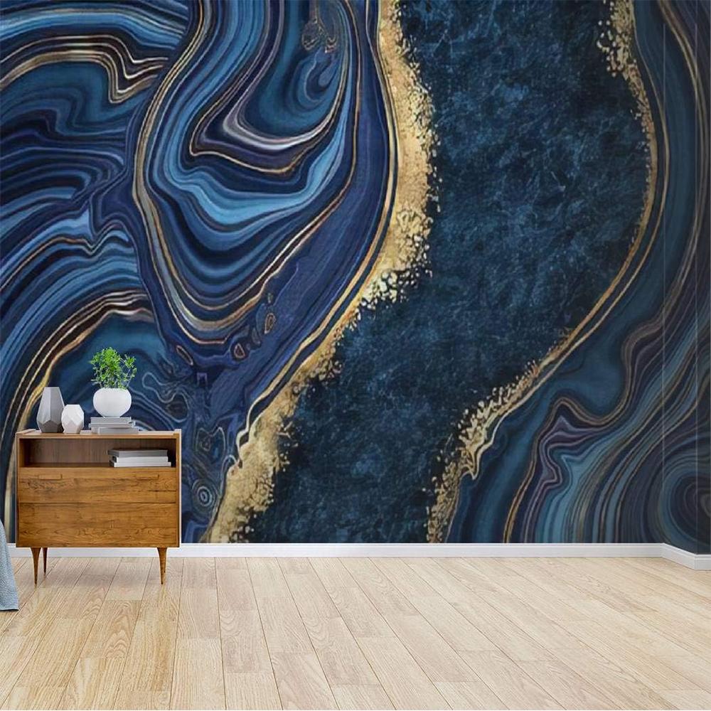 Tapete Abstraktes blaues Marmor-Wandgemälde Goldene Marmor-Tapete Schlafzimmer Wohnzimmer Wandgemälde Heimdekoration