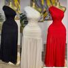2025 Spring Women's Solid Color Sleeveless Asymmetrical Ruched Long Dress