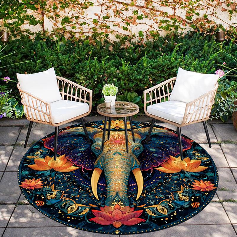 Elephant pattern round rug,Carpet Rug for Living Room Bedroom Playroom ,Non-slip Floor Mat,Holiday Gifts and Birthday Gifts.