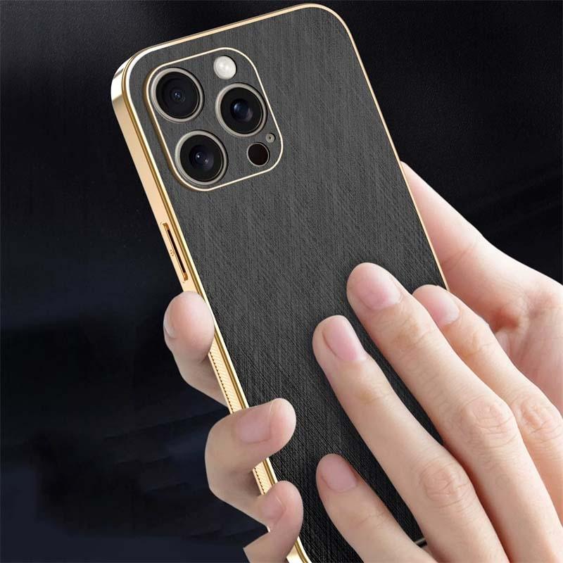 6D Beschichtung Gold Seidenleder Textur Handyhülle Für iPhone 16e SE 4 Robuste Galvanisierte Hülle Für Apple 16 15 Pro Max 13 14 Pro